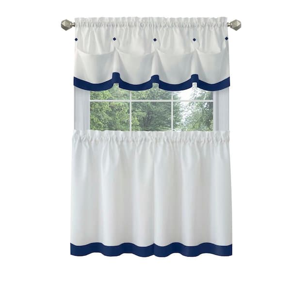 ACHIM Lana 58 in.W x 24 in. L Polyester Light Filtering Window Rod Pocket Tier and Valance Set In Navy