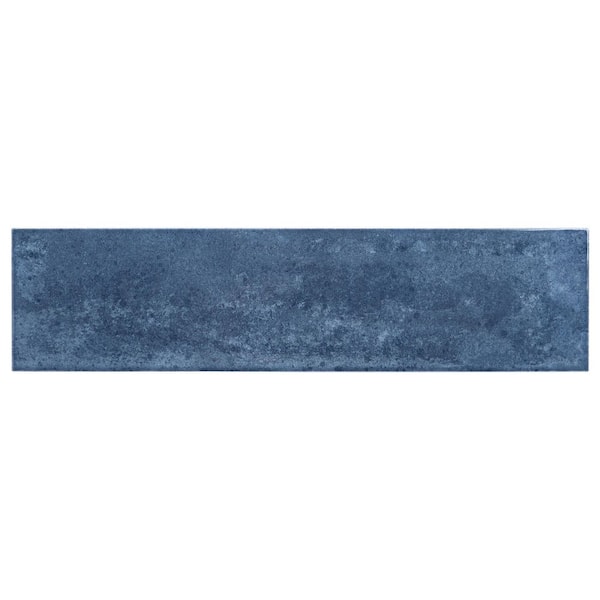 Alora Denim Blue 4 in. x 0.28 in. Glossy Ceramic Subway Wall Tile Sample