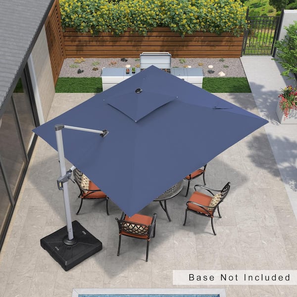 PURPLE LEAF 10 ft. Sunbrella All-aluminum Square 360° Rotation Silvery Color Cantilever Outdoor Patio Umbrella in Navy Blue