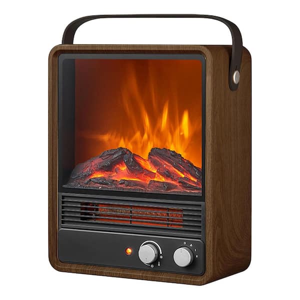 1500W Brown Indoor Electric Space Heater Portable Fireplace with 3D Realistic Flame Crackling Sound Safety