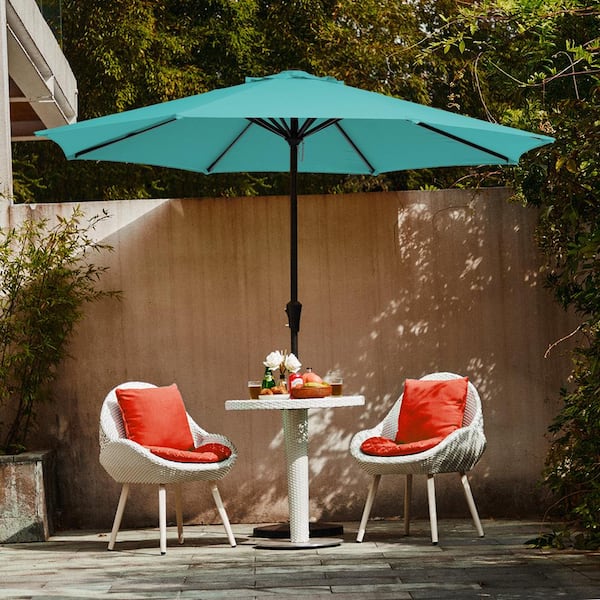 JEAREY 11 ft. Steel Crank Lift Patio Umbrella in Peacock Blue