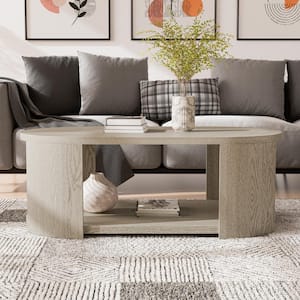 Rosin Modern 50 in. Oak Oval Wood Mobile Coffee Table With Shelf