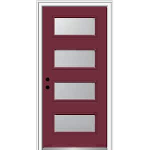 36 in. x 80 in. Celeste Right-Hand Inswing 4-Lite Frosted Glass Painted Steel Prehung Front Door on 4-9/16 in. Frame