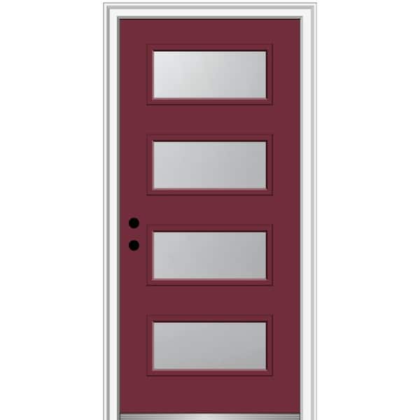 MMI Door 32 in. x 80 in. Celeste Right-Hand Inswing 4-Lite Frosted Glass Painted Steel Prehung Front Door on 6-9/16 in. Frame