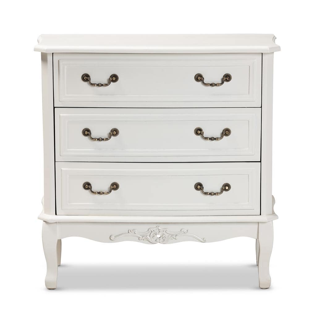 Gabrielle White 3-Drawer Wood Dresser with Brass Handles