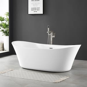 Jacky 69 in. Acrylic Freestanding Flatbottom Bathtub in White with Overflow and Drain in Satin Nickel Included
