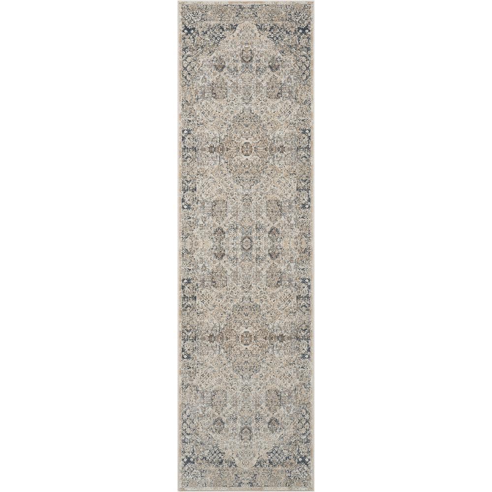 Kathy Ireland Home Malta Ivory/Blue 2 ft. x 8 ft. Traditional Runner ...