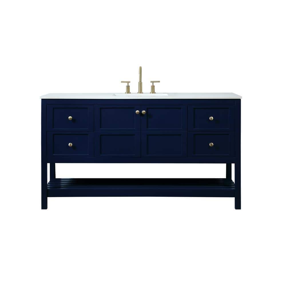 Timeless Home 60 in. W Single Bath Vanity in Blue with Engineered Stone Van