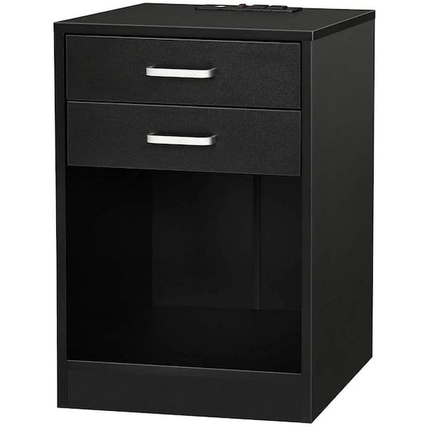 ULSMVOC Smt 2-Drawer Black With Usb Port Bedroom Side Table Bedside Table 13.8 in. Deep x 15.8 in. Wide x 23.6 in. High