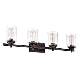 33.25 in. H W 4-Light Oil Rubbed Bronze Vanity Light with Clear Glass Shade