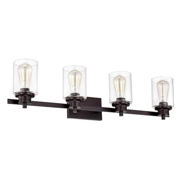 Tatahance 33.25 in. H W 4-Light Oil Rubbed Bronze Vanity Light with Clear Glass Shade