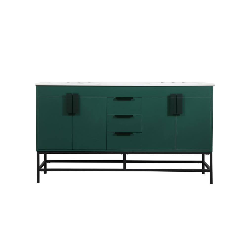 Timeless Home 22 in. W x 60 in. D x 33.5 in. H Bath Vanity in Green with Iv