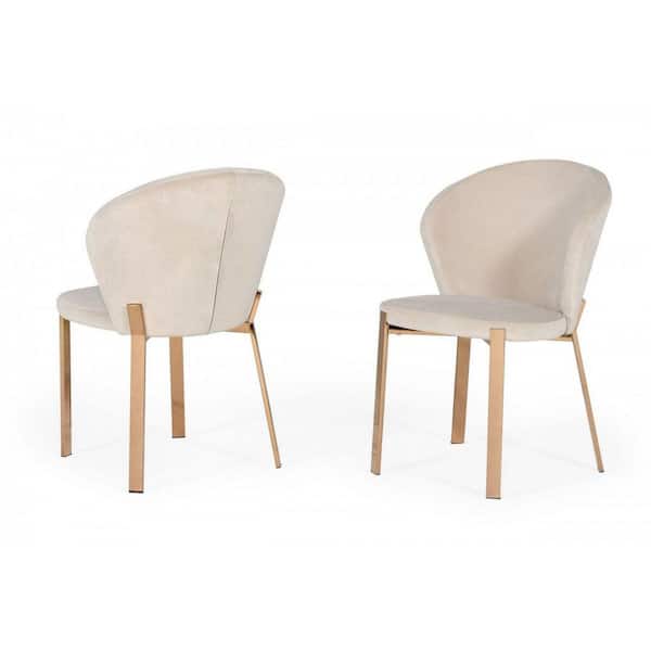 Benjara Beige and Gold Fabric Curved Backrest Dining Chair (Set of 2)