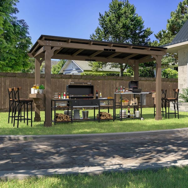 13 ft. W x 6 ft. D Wooden Grill Gazebo Outdoor with Steel Roof