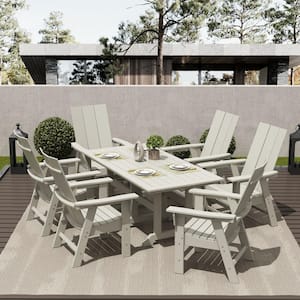 Shoreside Outdoor Patio Weather Resistant Sand 7-Piece HDPE Plastic Adirondack Dining Set