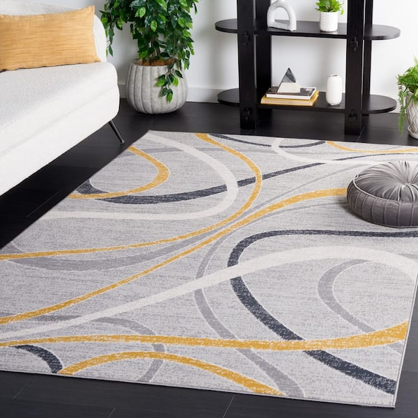 Odyssey 9 ft. x 12 ft. Gray/Gold Ivory Abstract Swirls Area Rug