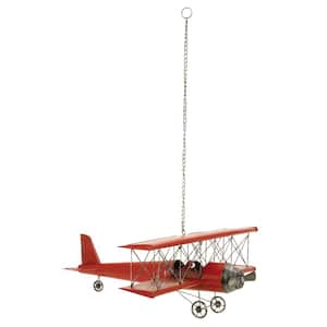 28 in. x  11 in. Metal Red Airplane Wall Decor with Chain Hanger