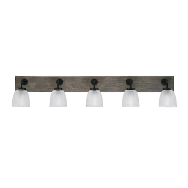 Unbranded Kirby 46.5 in. 4 Light Black and Painted Wood-look Vanity Light with 5 in. Clear Ribbed Glass Shades No Bulbs Included