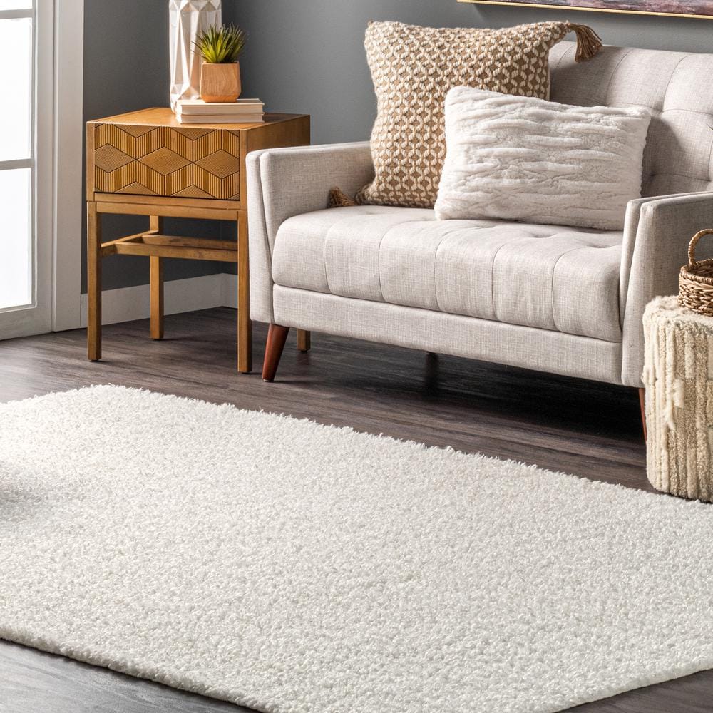 Soft Shaggy 5' x 8' White Synthetic Sheepskin Washable Rug