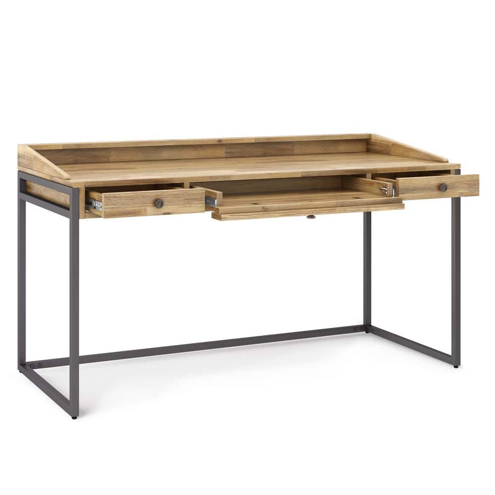 Distressed Golden Wheat Acacia Wood Writing Desk with Keyboard Tray