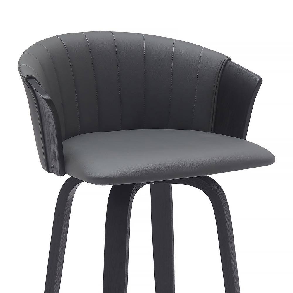 Diana 30" Gray Faux Leather Swivel Bar Stool with Black Wood Frame