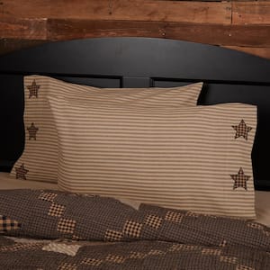 Farmhouse Star Charcoal Dark Tan Applique Star Cotton Standard Pillowcase (Set of 2)