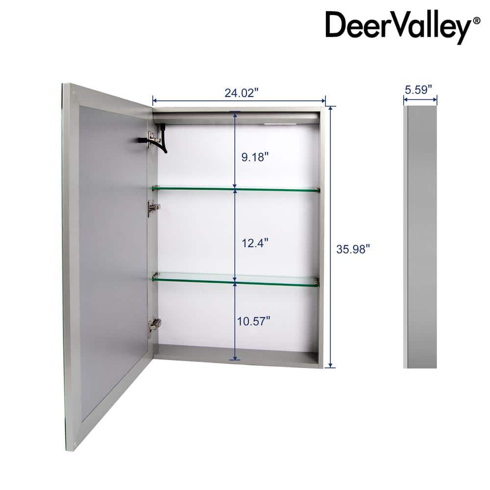 24'' W x 36'' H LED Lighted Wall Mounted Medicine Cabinet with Mirror
