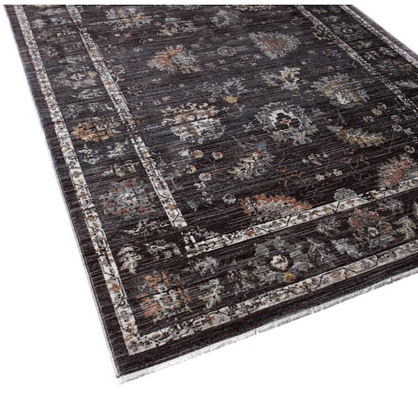 Legacy Charcoal 3 ft. x 10 ft. (2 ft. 6 in. x 10 ft.) Floral Transitional Runner Rug