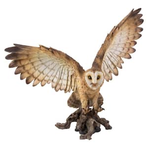 Barn Owl on Stump with Wings Open Statue