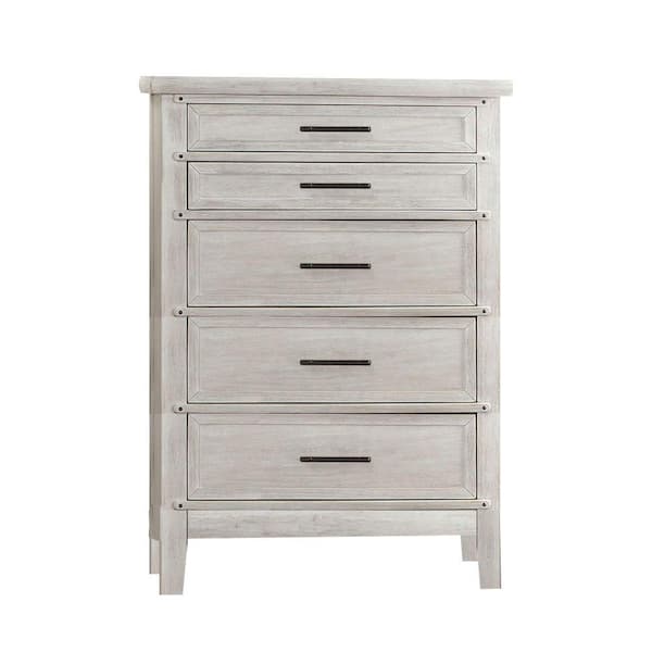 Benjara 18 in. White 5-Drawer Wooden Chest of Drawers
