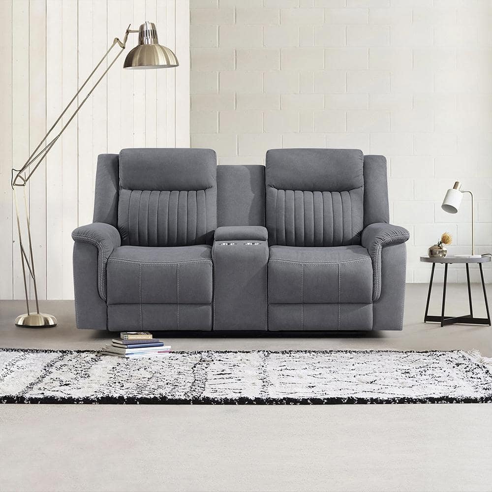 Gabi 75 in. W Gray Microfiber 2-Seater Manual Double Reclining Loveseat wit