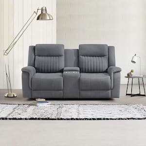 Gabi 75 in. W Gray Microfiber 2-Seater Manual Double Reclining Loveseat with Center Console