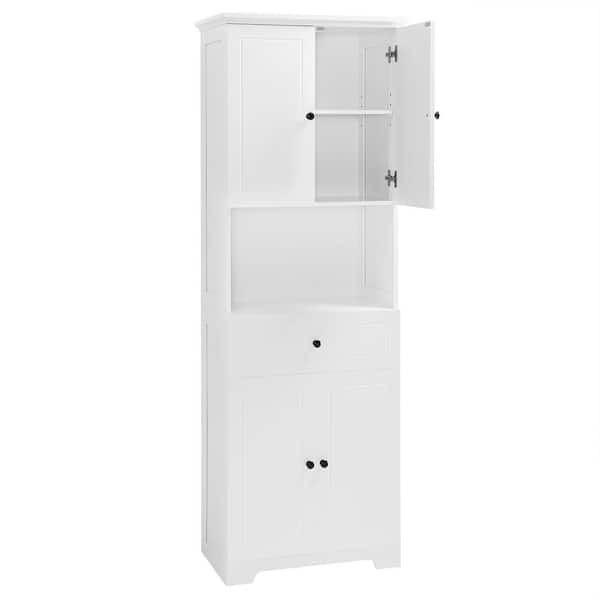 Unbranded Modern 23.6 in. W x 13.8 in. D x 67.7 in. H White Tall Bathroom Linen Cabinet with 4 Doors, Open Shelve