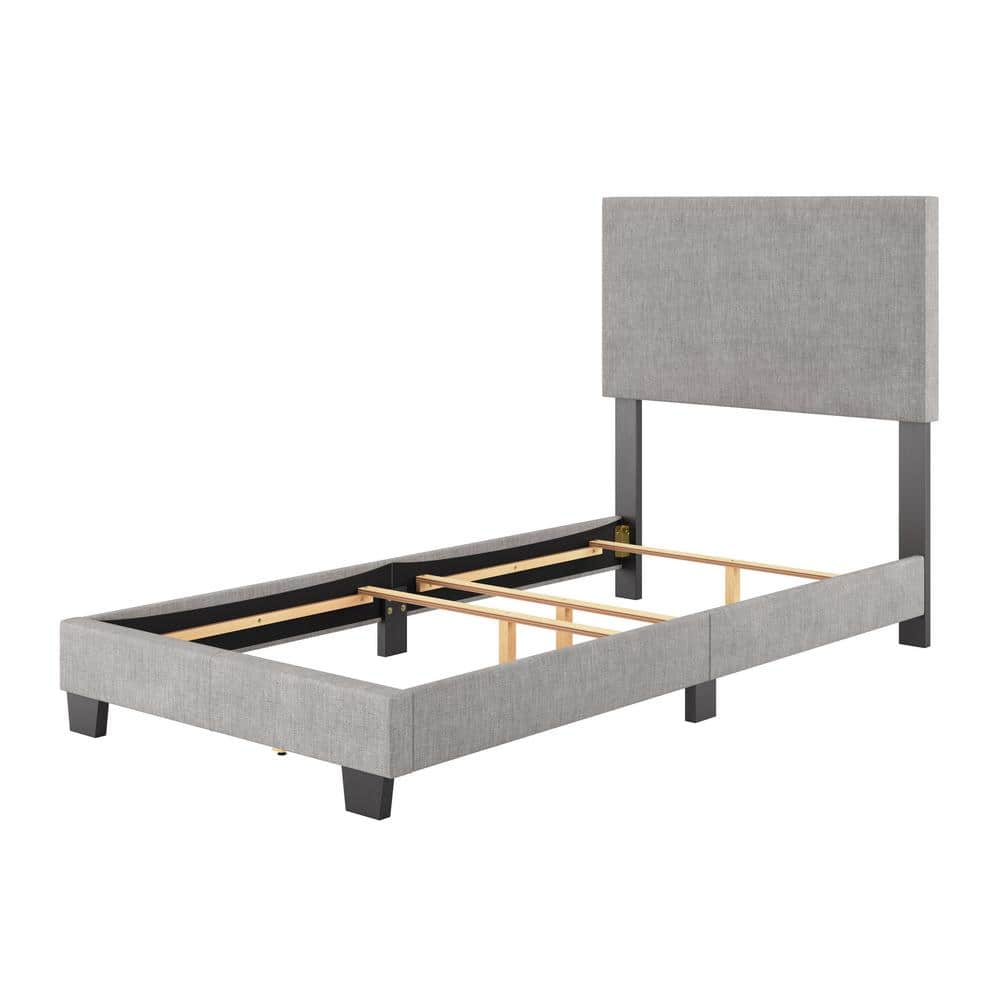 Celeste Gray Upholstered Twin Bed with Headboard and Drawer