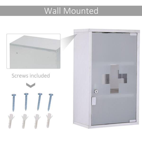 HOMCOM 11.75 in. W x 23.5 in. H Medium Rectangular Silver Stainless Steel Surface Mount Medicine Cabinet Without Mirror
