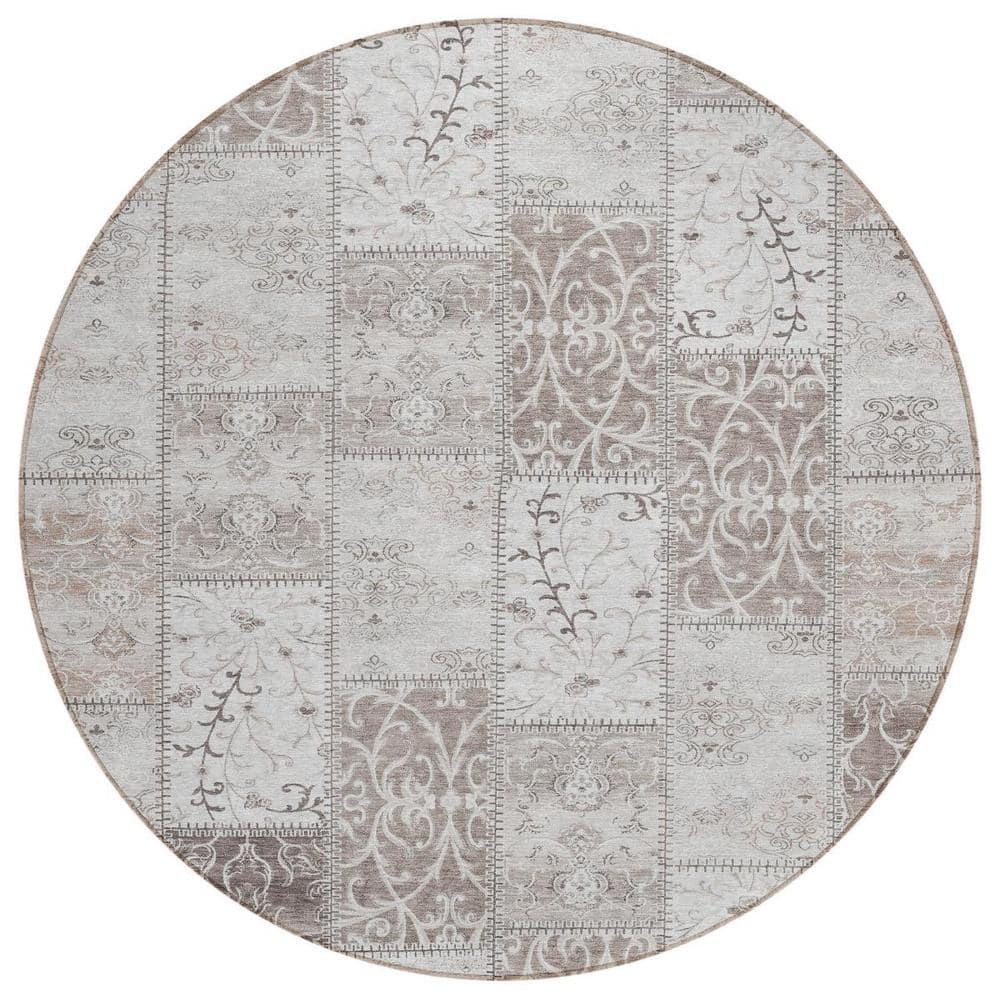 Taupe and Ivory 8 ft. Round Woven Plaid Round Indoor/Outdoor Area Rug price history on PriceWatchPro