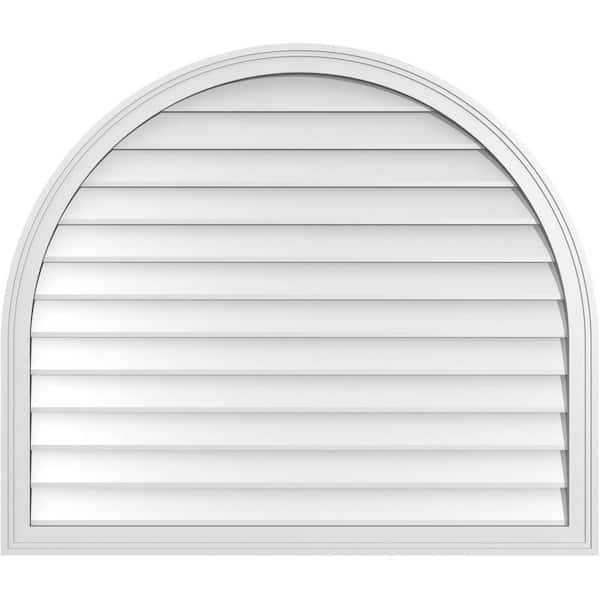 Ekena Millwork 42 in. x 36 in. Round Top Surface Mount PVC Gable Vent: Decorative with Brickmould Frame