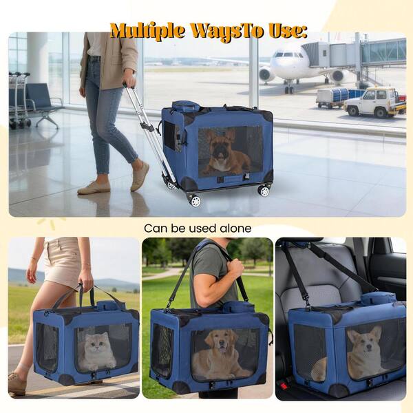 cenadinz Dark Blue 24 in. Collapsible 2-in-1 Dog Stroller Portable