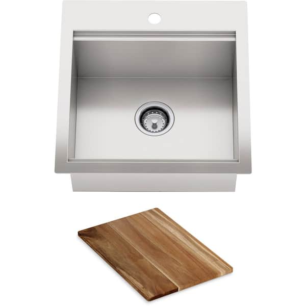 KOHLER Lyric Dual Mount Workstation Stainless Steel 22 in 1-Hole Single Bowl Kitchen Sink with Integrated Ledge and Accessories
