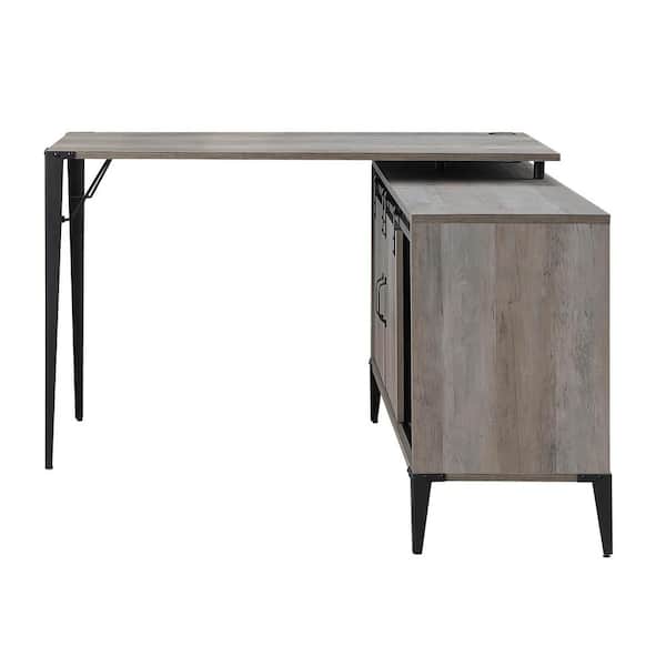 HomeRoots 48 in. L Shape Gray and Black Manufactured Wood Writing Desk