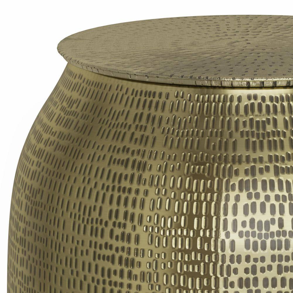 Antique Gold Hand-Hammered Metal Storage Accent Table