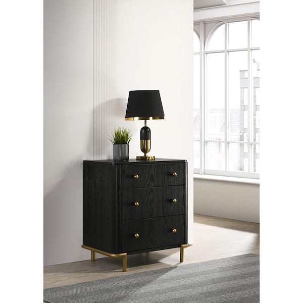 Coaster Arini Black 3-Drawer Nightstand Bedside Table with USB