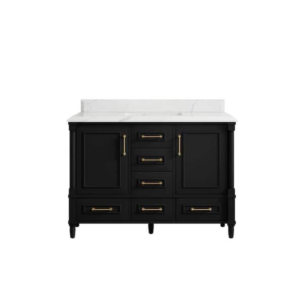 Willow Collections Hudson 48 in. W x 22 in. D x 36 in. H Bath Vanity in Black with Cove Edge Calacatta Quartz Top