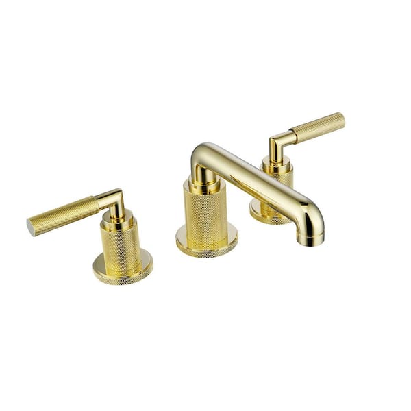8 in. Widespread Double Handle 3-Hole Brass Bathroom Faucet in Brushed Gold