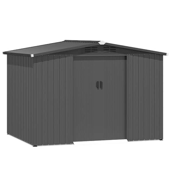 AECOJOY 8 ft. W x 6 ft. D Metal Shed with Design of Lockable Doors in Dark Grey (48 sq. ft. )