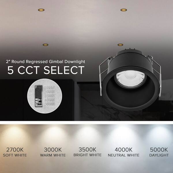 Maxxima 2 in. 5 CCT Adjustable LED Slim Regressed Gimbal Downlight