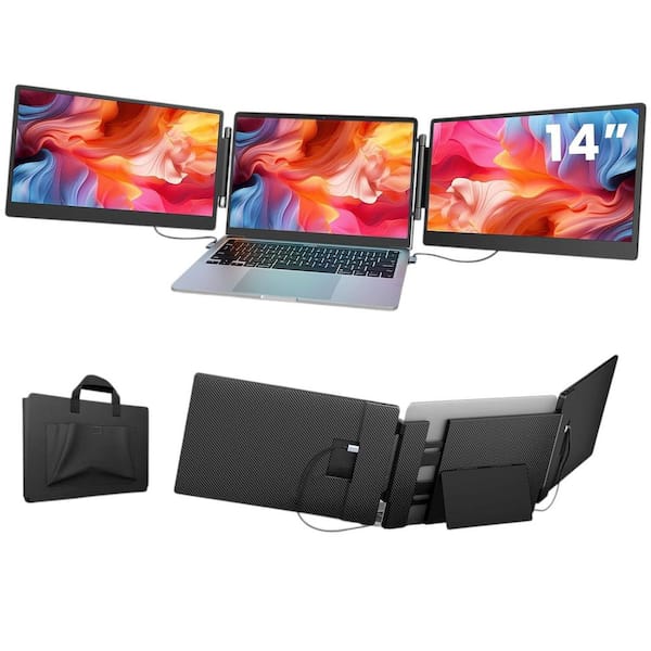 14 FHD 1080P Triple Portable Screen Extender Monitor for 13-16.5 Laptops with Stand and Built-in Speakers