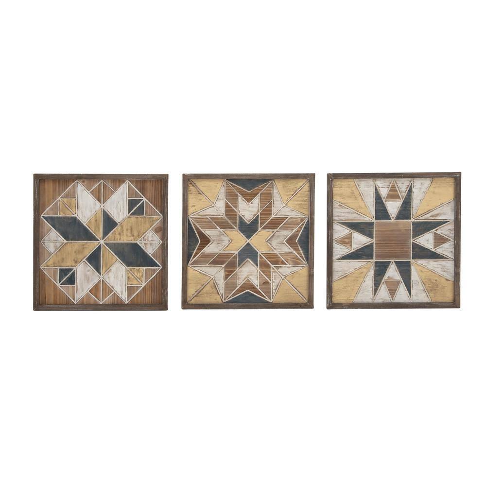 Multi Colored Geometric Wood Wall Decor Set of 3