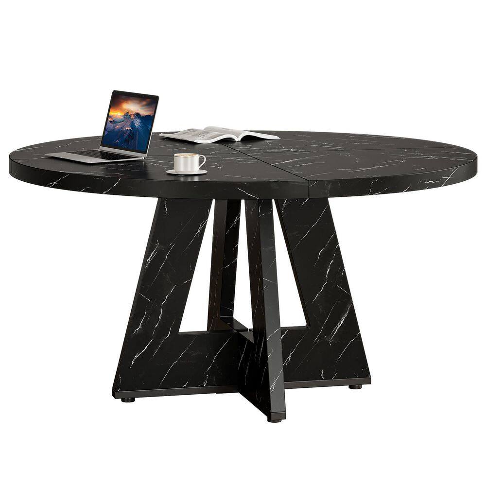 Moronia 47.25 in. Round Conference Table for 4 People, Small Marble Pattern Black Business Meeting Table Desk for Office price history on PriceWatchPro