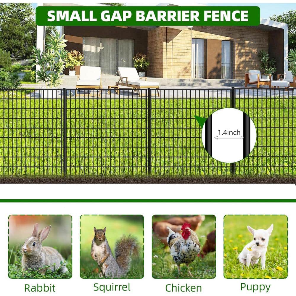 33-Inch Black Metal Garden Fence Panels for Animal Barrier and Decoration
